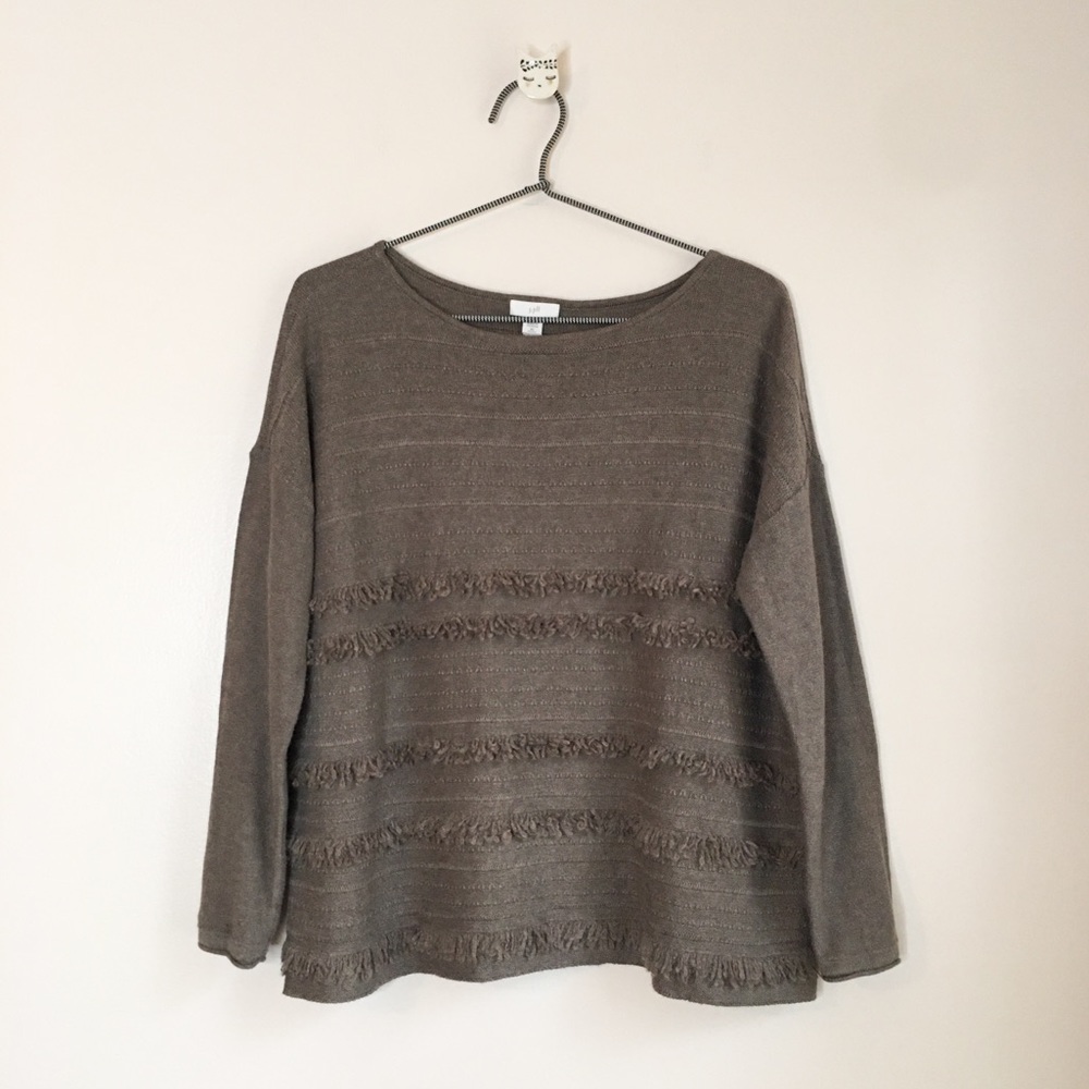 J. Jill Faye Fringed Sweater Brown Sz Extra Small